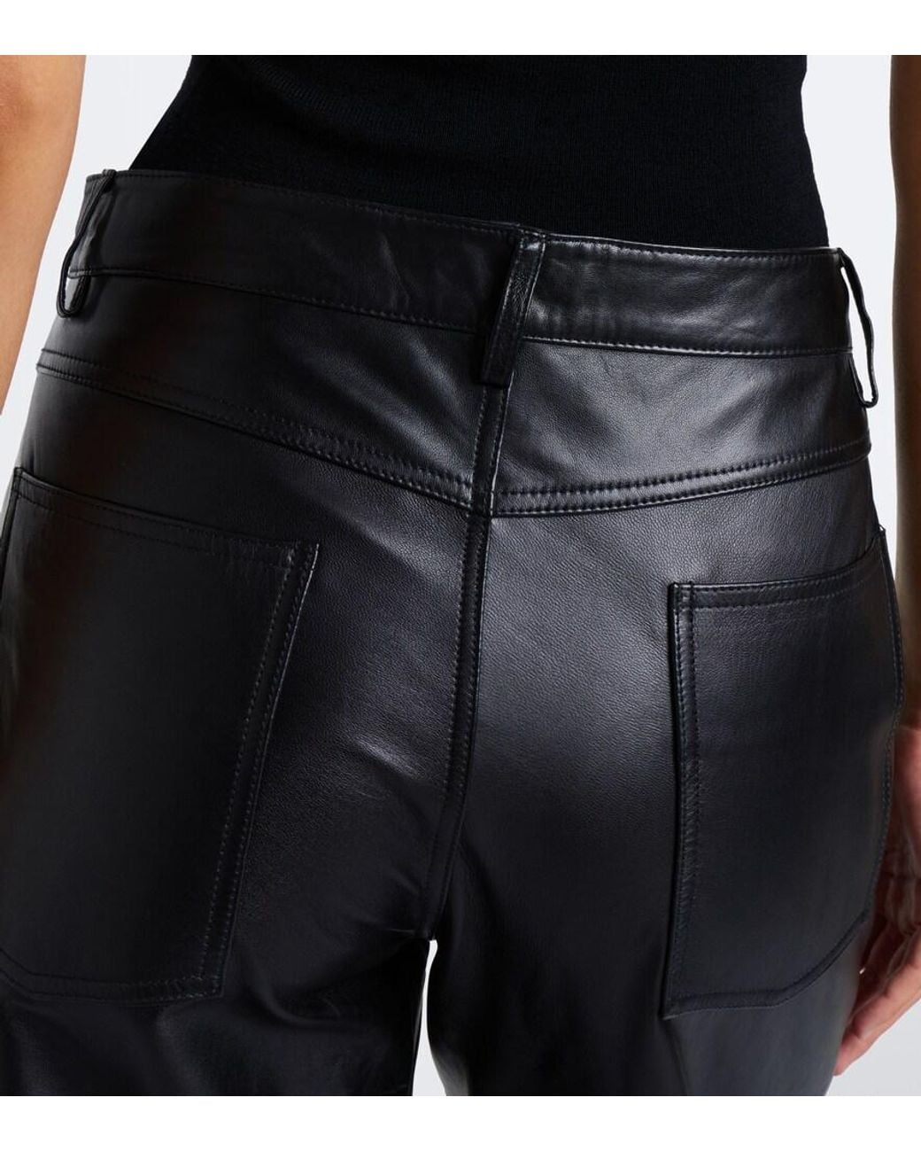 Nili Lotan Black Tribeca Leather Barrel-Leg Pants