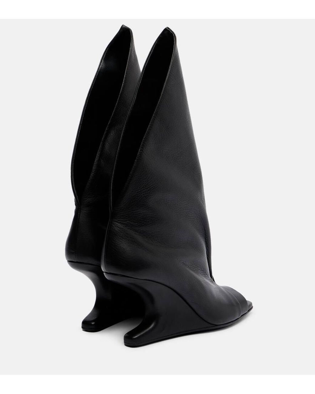 Rick Owens Black Cantilever Leather Peep-Toe Boots
