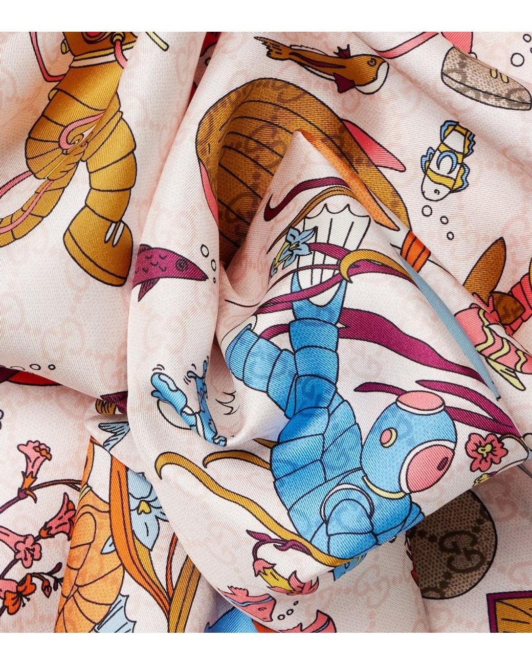 Panuelo De Sarga De Seda Estampado Con Gg Gucci de color White