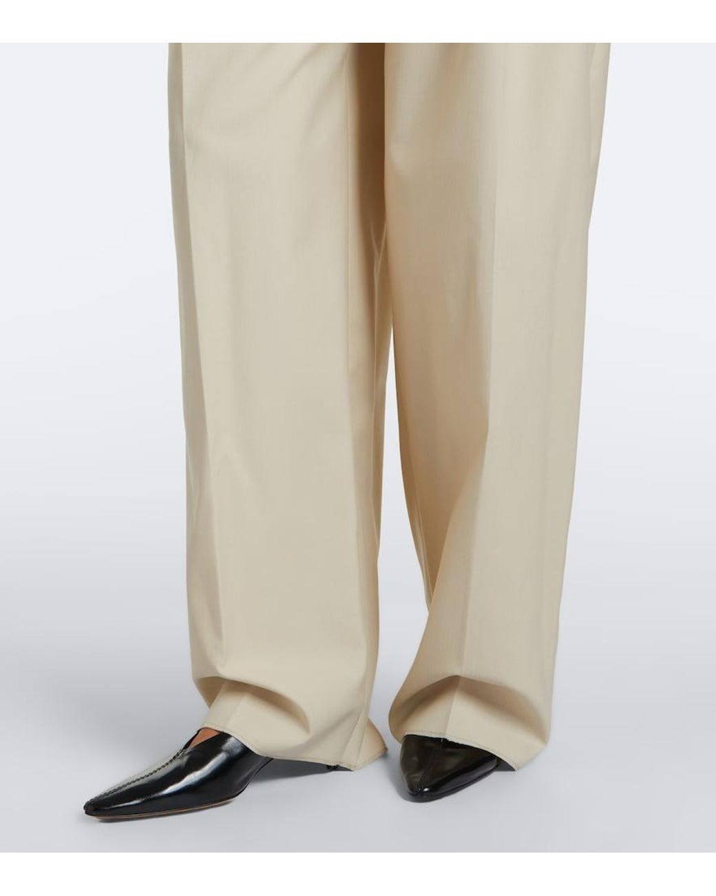 Bottega Veneta Natural Wool And Cotton Wide-Leg Pants