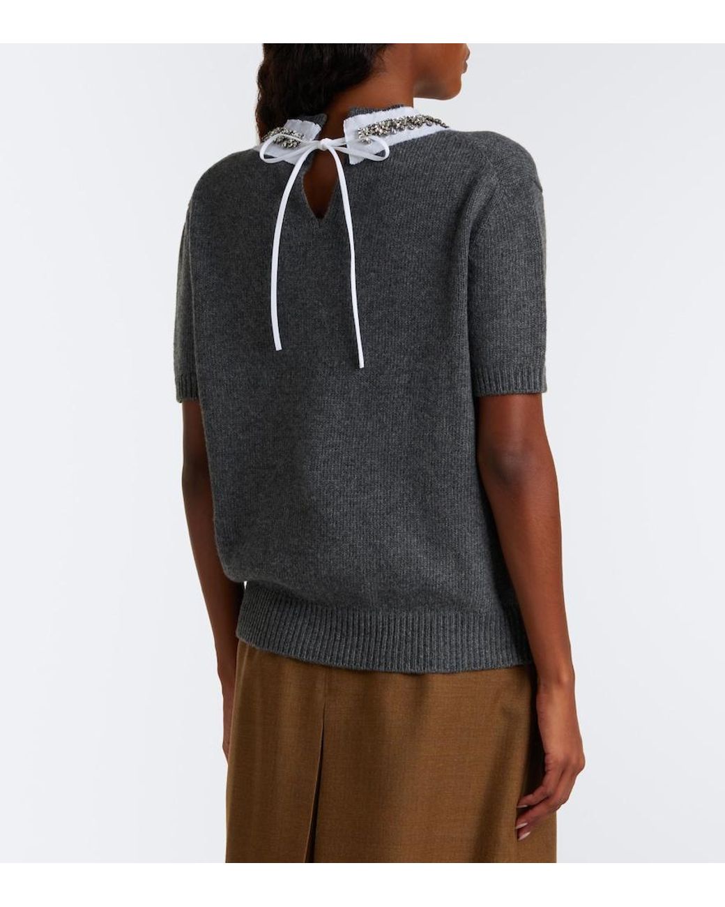 Prada Gray Embellished Wool And Cashmere Sweater