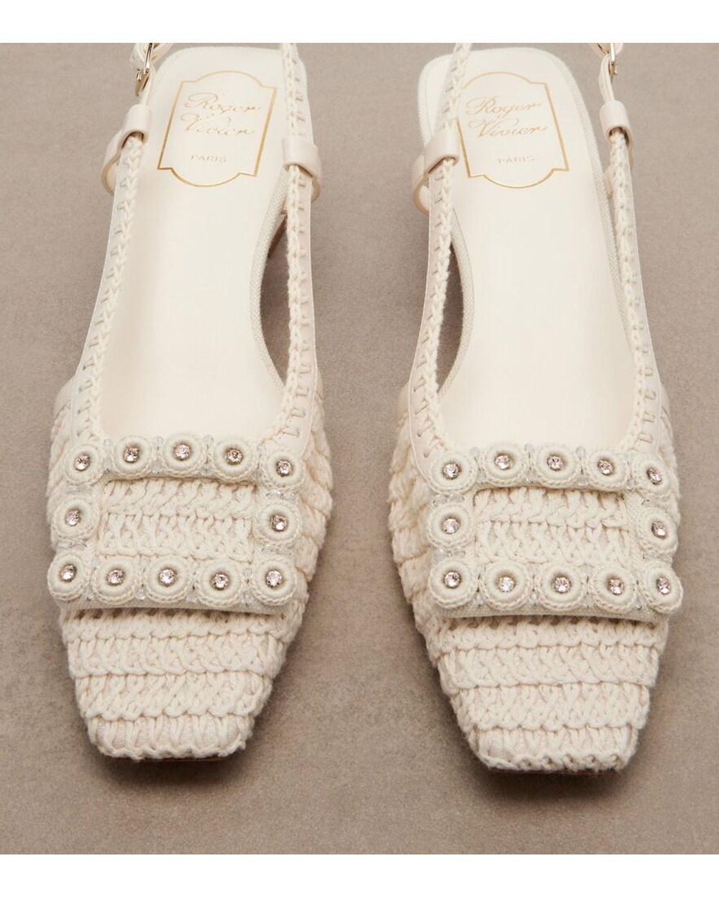 Roger Vivier Natural Belle Vivier Crochet And Leather Slingback Pumps