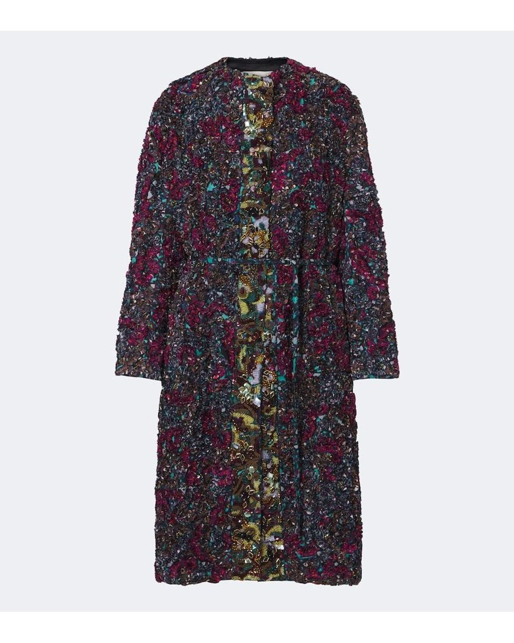 Dries Van Noten Blue Embellished Embroidered Coat