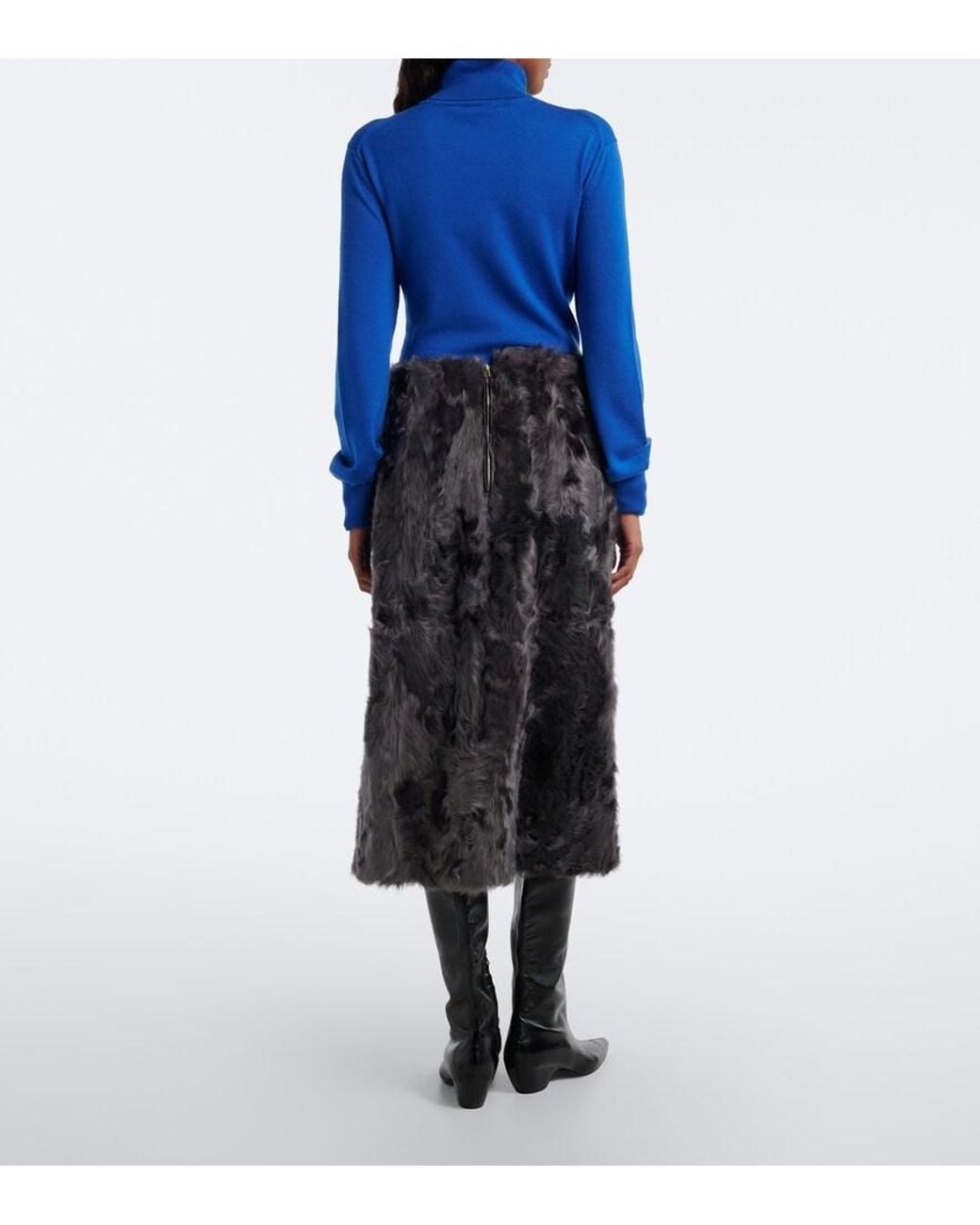 Yves Salomon Black Shearling Midi Skirt
