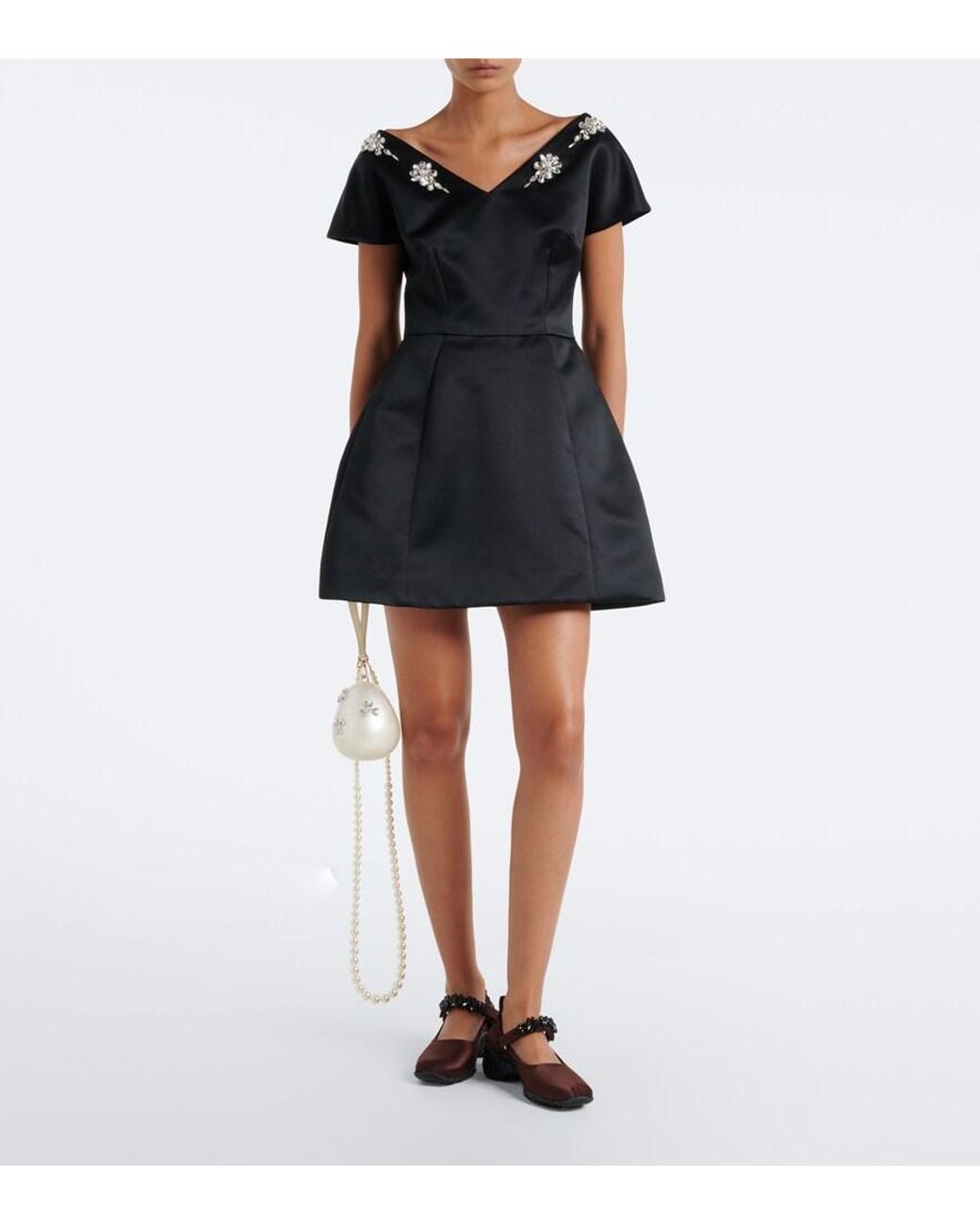 Simone Rocha Brown Turbo Embellished Satin Mary Jane Flats
