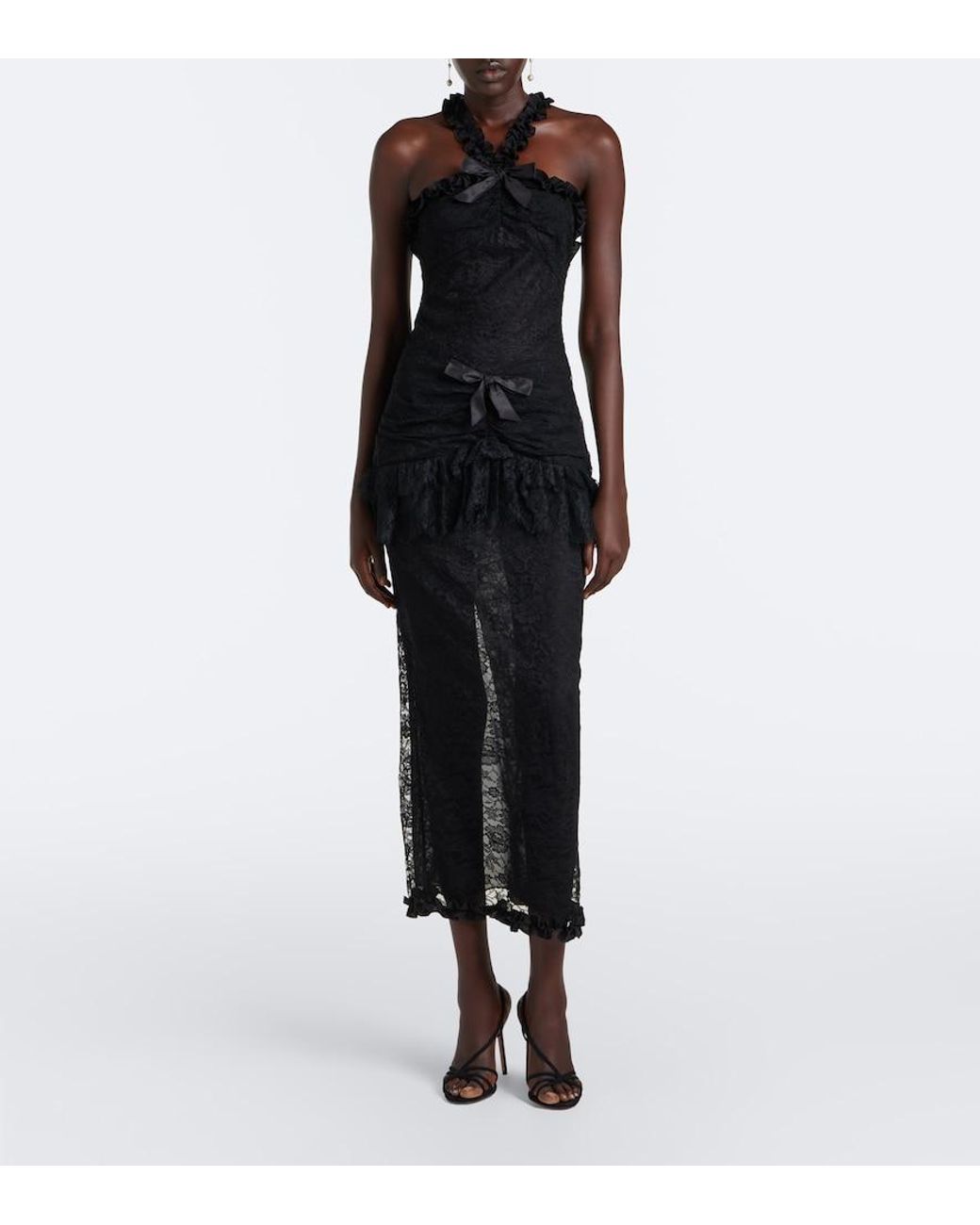 Alessandra Rich Black Bow-Detail Ruffled Lace Cocktail Dress
