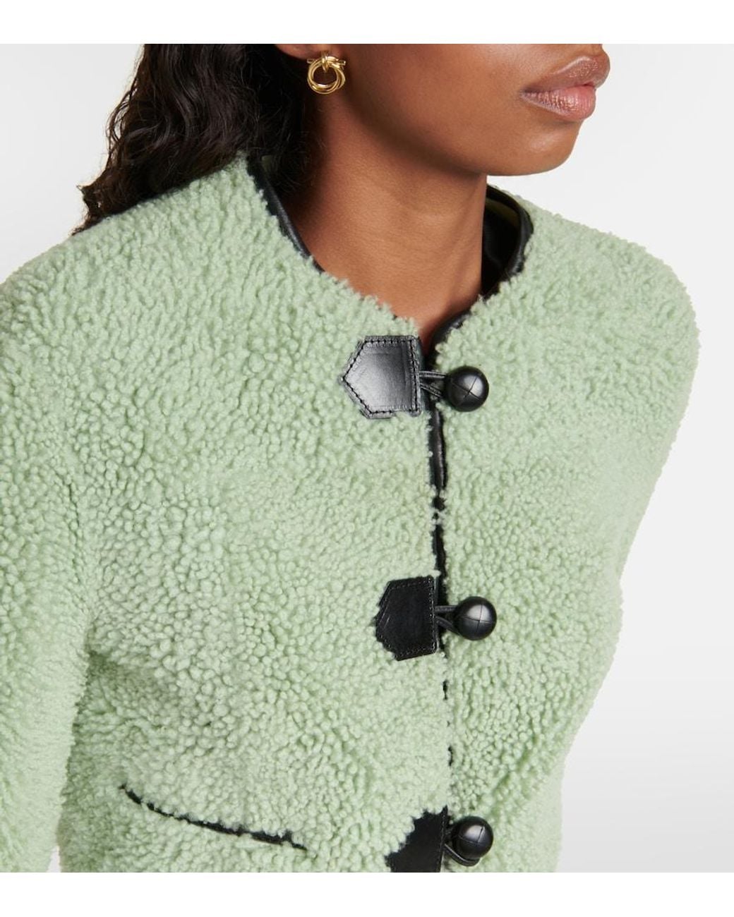 Blancha Green Leather-Trimmed Shearling Jacket