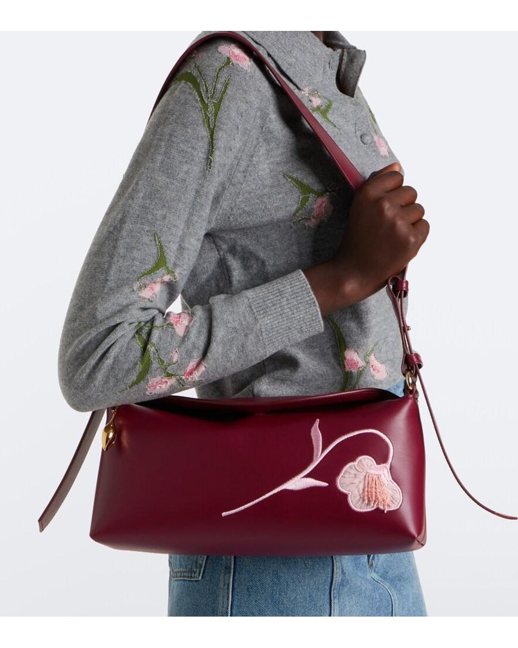 Erdem Red Bloom East West Medium Leather Shoulder Bag