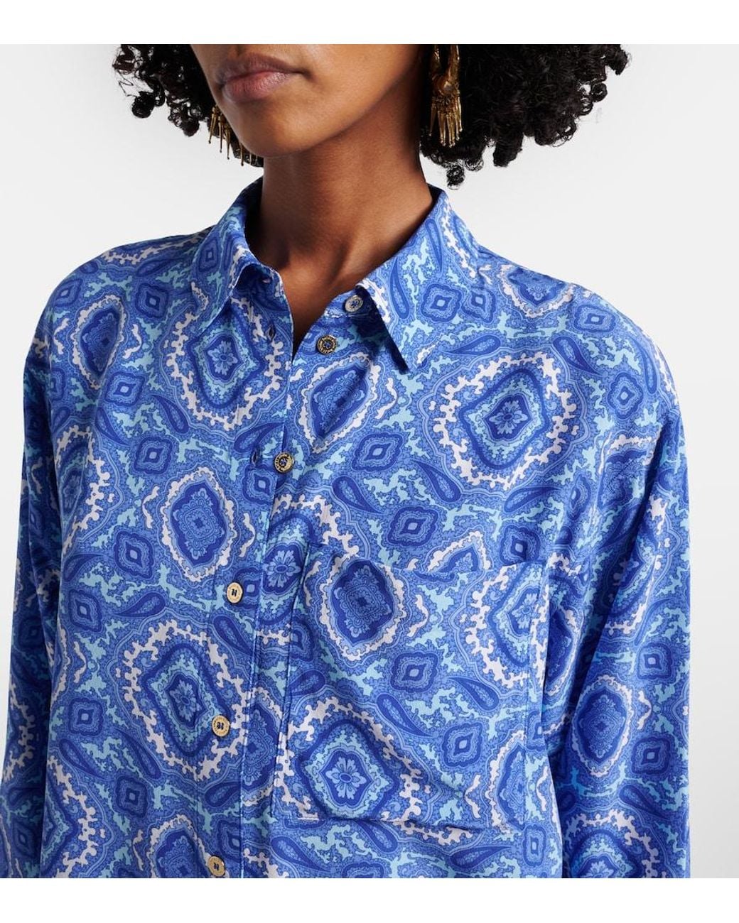 Heidi Klein Blue Mykonos Printed Silk Shirt