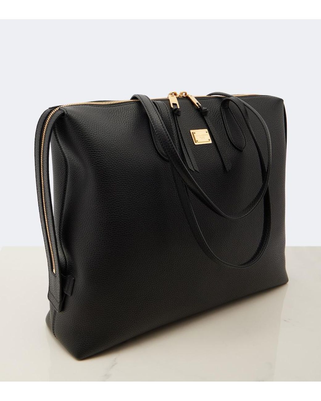 Dolce & Gabbana Black Vittoria Large Leather Tote Bag