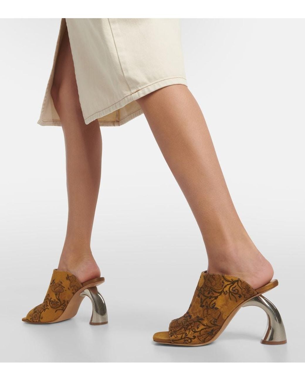 Dries Van Noten Brown Floral Mules