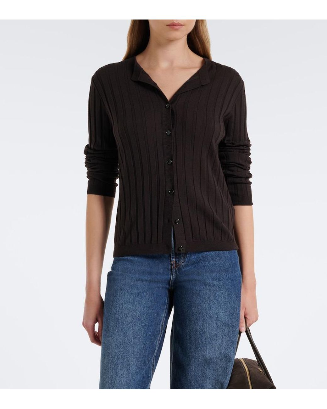Jardin Des Orangers Black Ribbed-Knit Virgin Wool Cardigan