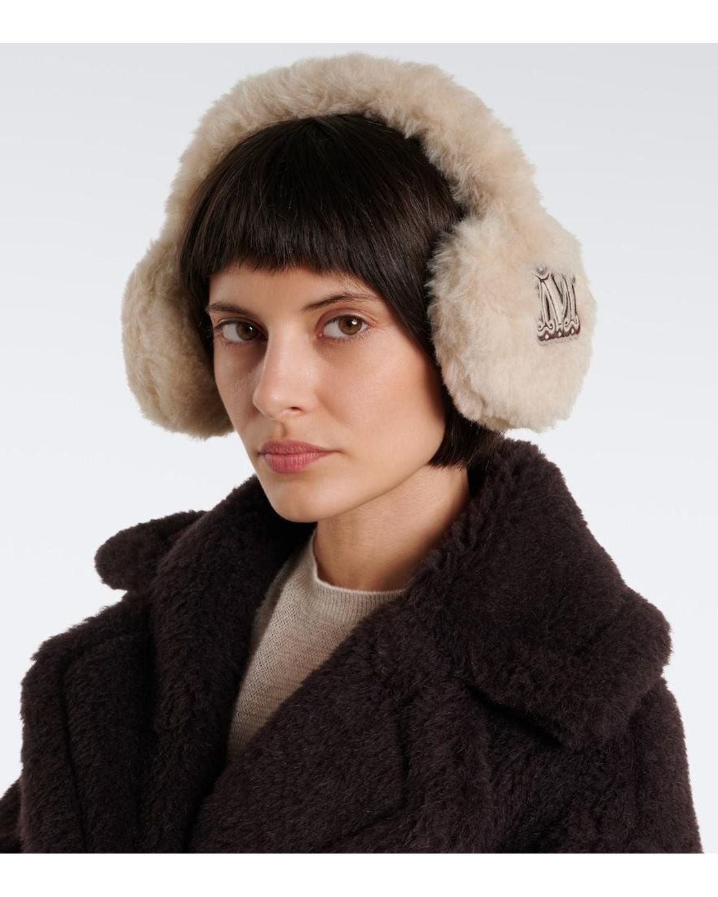 Max Mara White Alpaca, Wool, And Silk Teddy Earmuffs