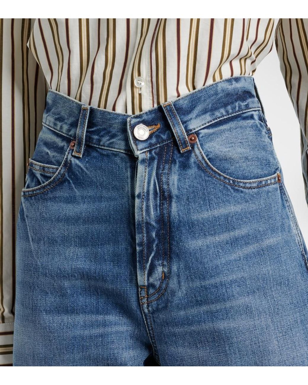 Saint Laurent Blue V-Waist Wide-Leg Jeans