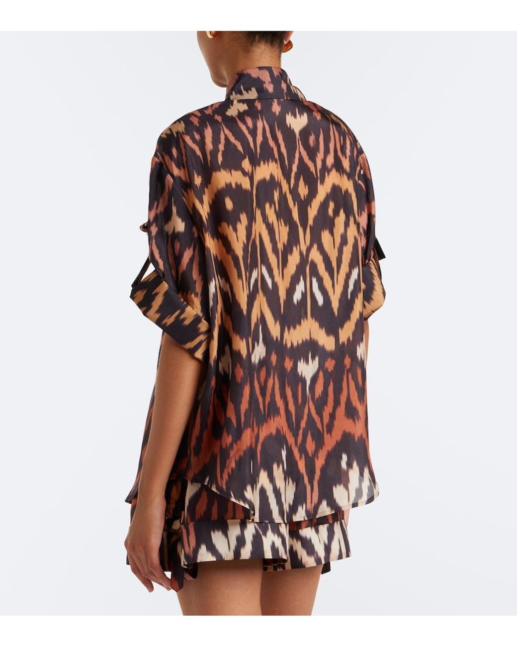 Zimmermann Brown Aster Printed Silk Habutai Shirt