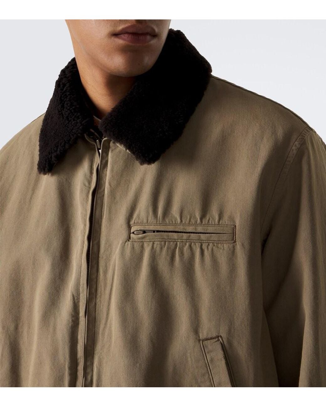 A.PRESSE Brown Teddy-Trimmed Cotton And Wool Blouson Jacket for men