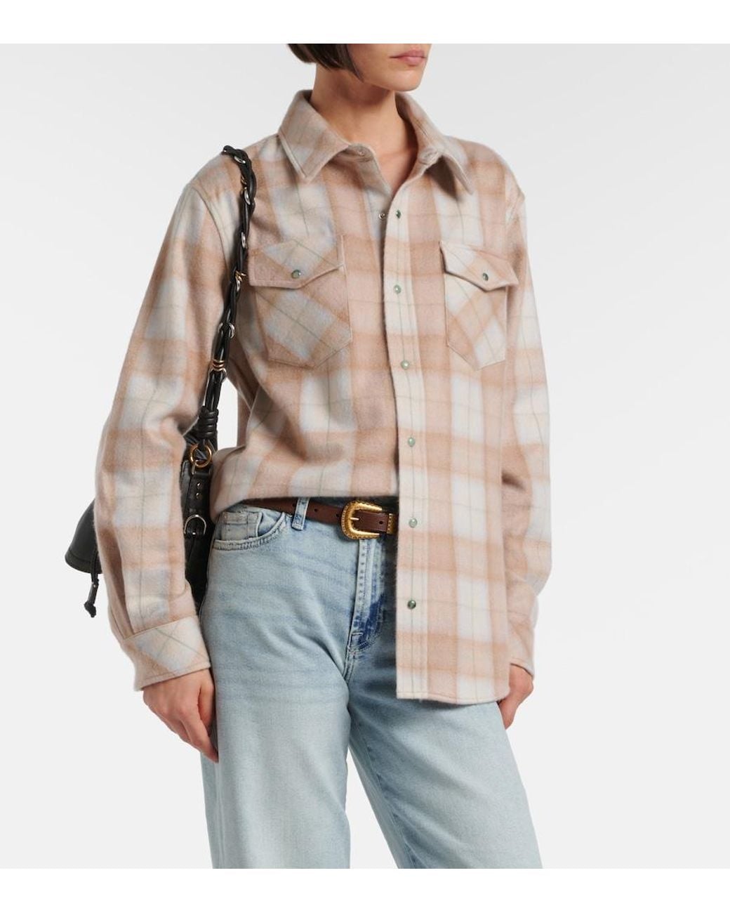 God's True Cashmere Natural Champagne Tartan Cashmere Shirt With Emerald