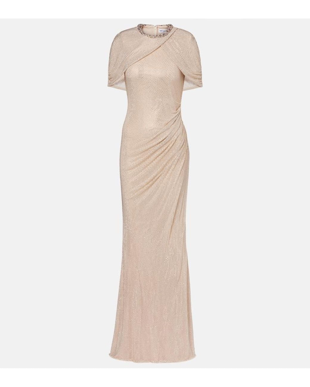 Self-Portrait Natural Embellished Caped Maxi Dress