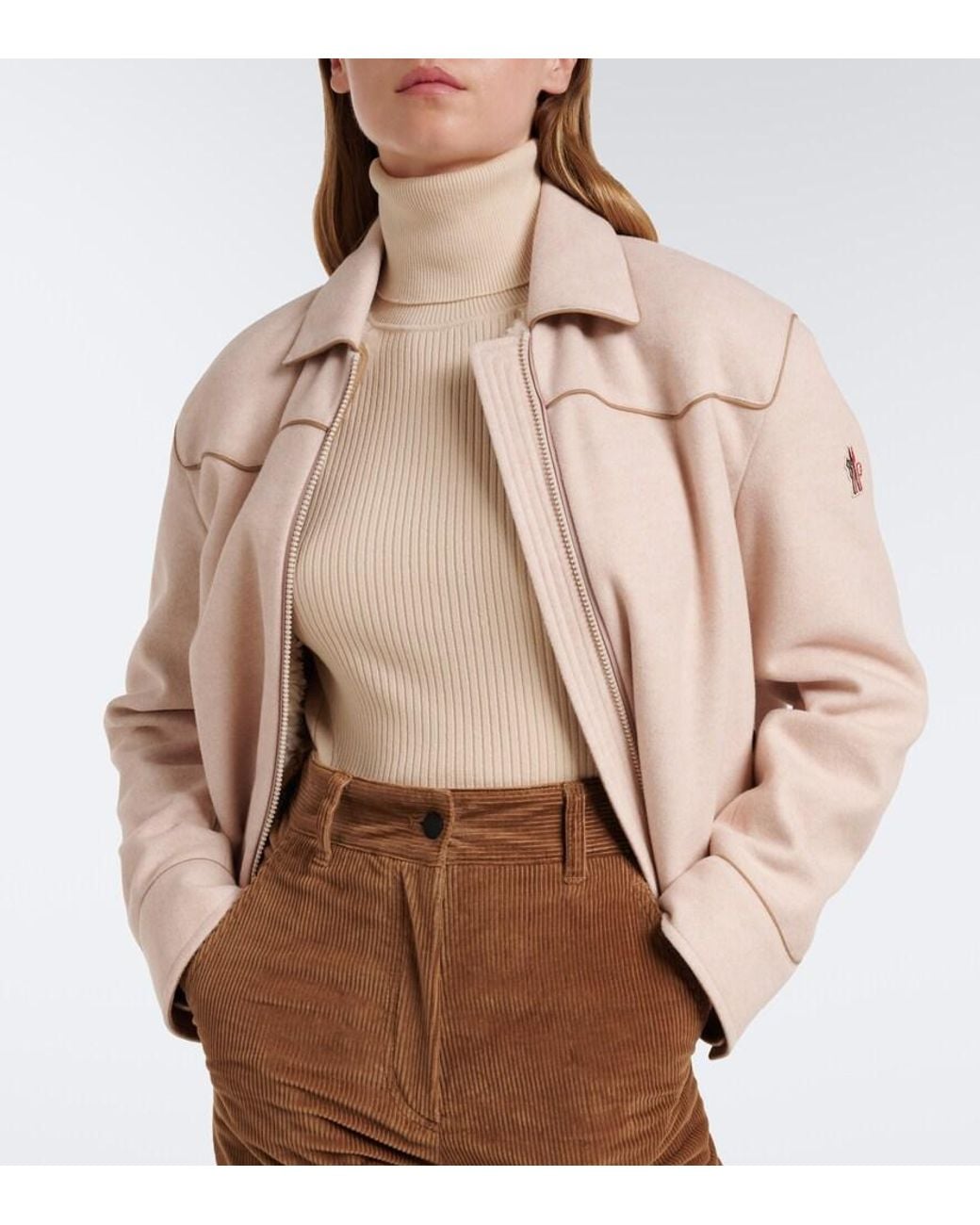 Moncler Natural Ribbed-Knit Wool-Blend Turtleneck Sweater