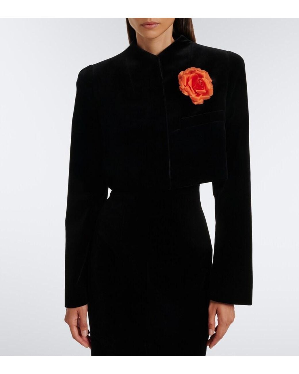Khaite Black Samo Floral-Applique Cropped Velvet Jacket