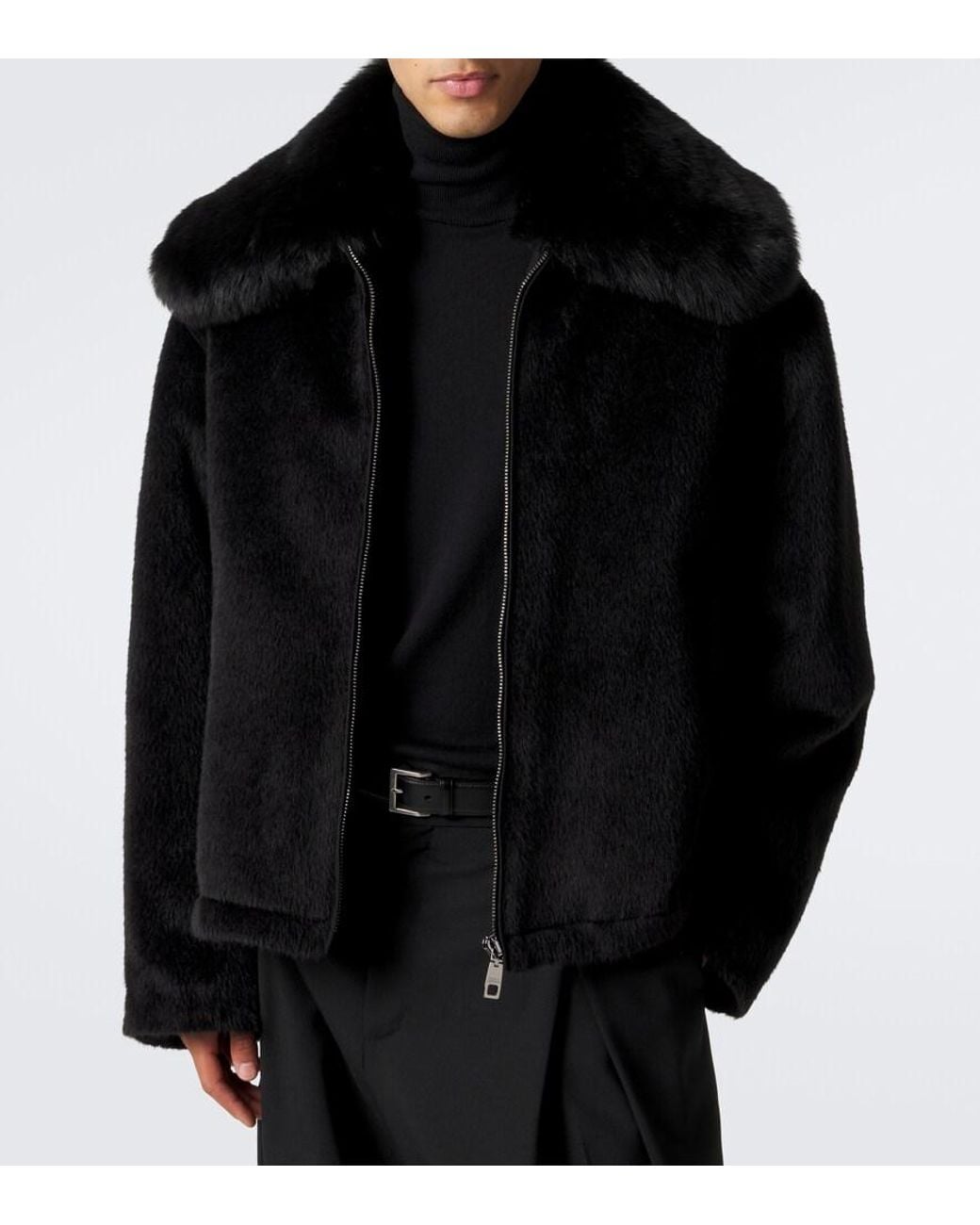 Dolce & Gabbana Black Shearling-Trimmed Alpaca And Wool Jacket for men