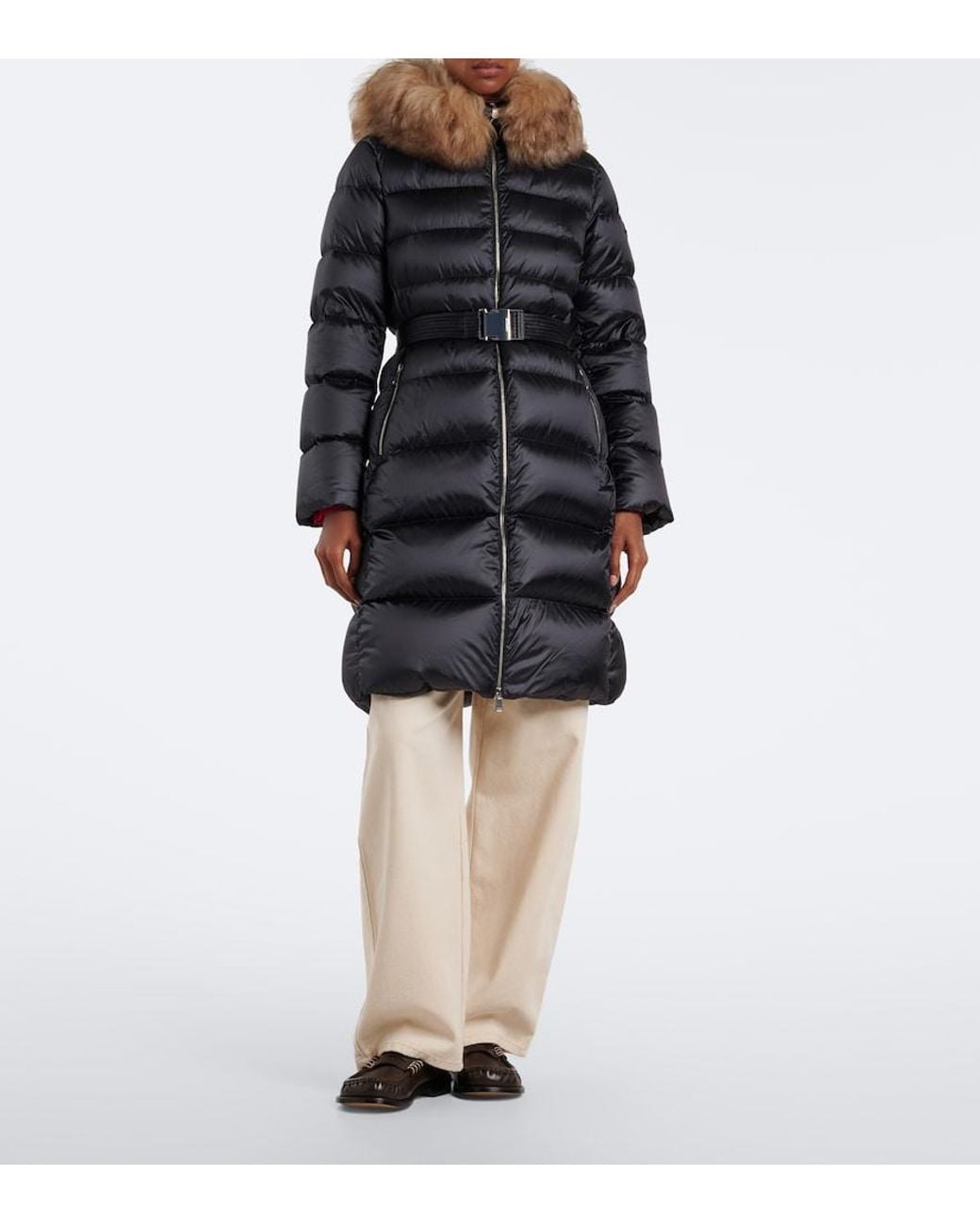 Moncler Black Leersies Shearling-Trimmed Down Coat