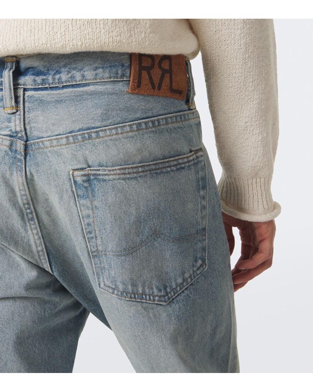 RRL Blue Faded Straight Jeans for men