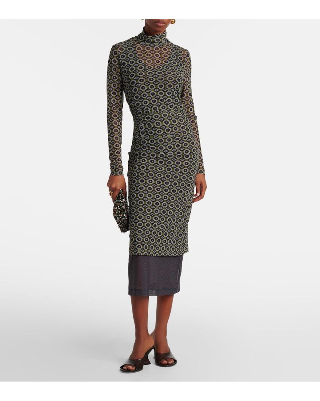 Dries Van Noten Green Printed Midi Dress
