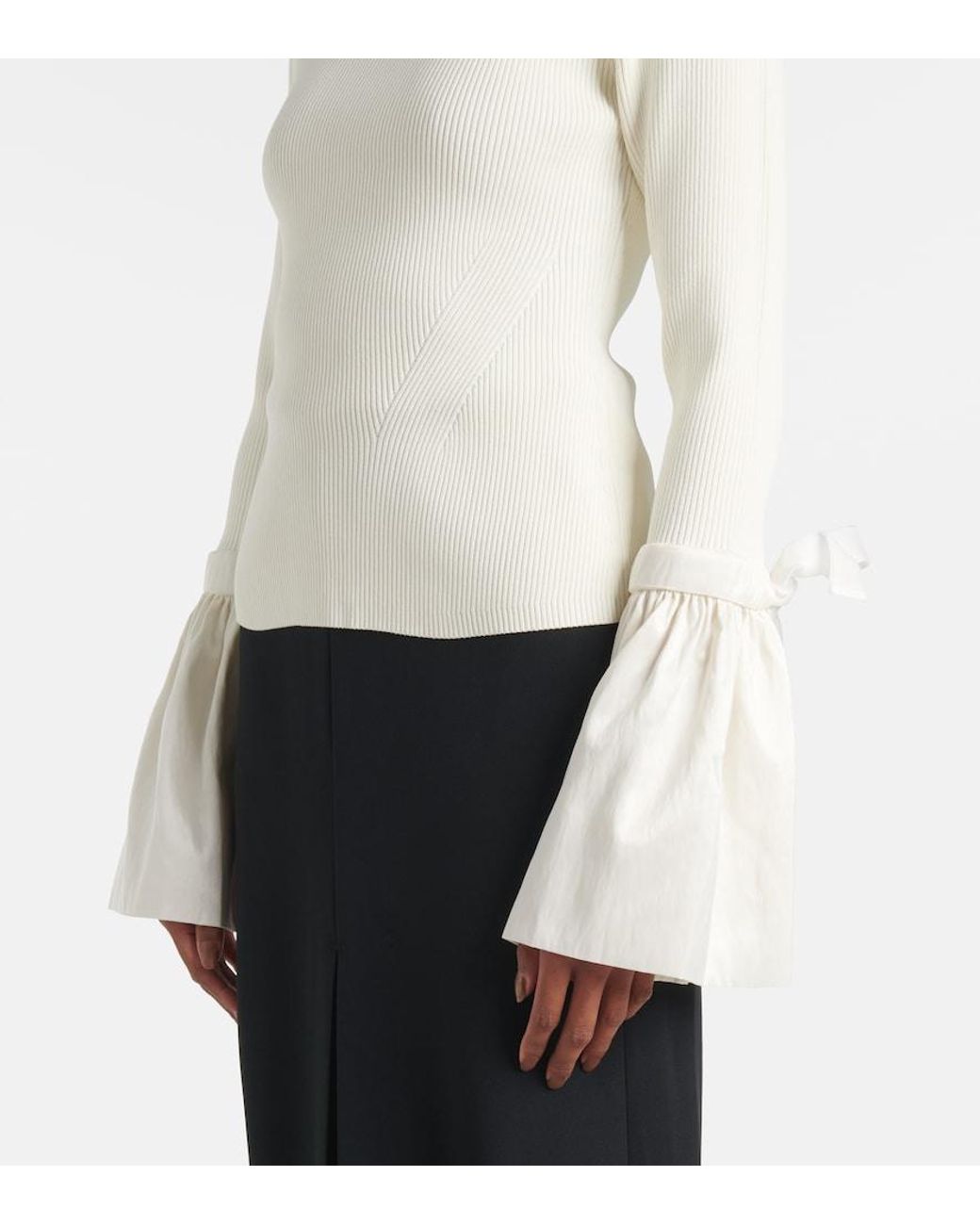 Jonathan Simkhai White Agata Taffeta-Trimmed Ribbed-Knit Top