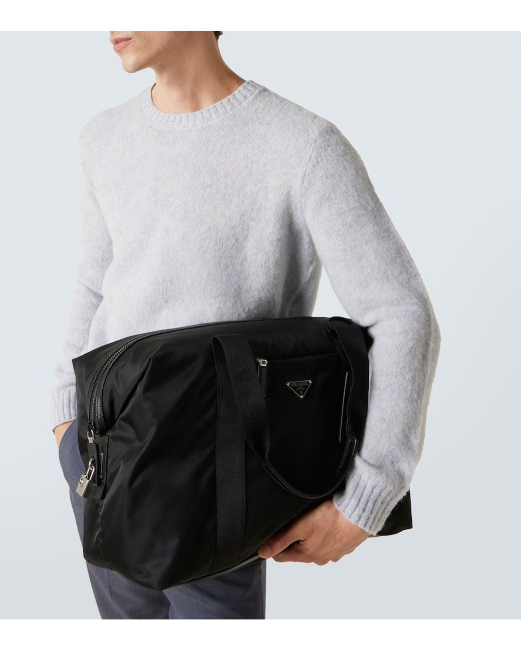 Prada Black Re-Nylon Leather-Trimmed Duffel Bag for men
