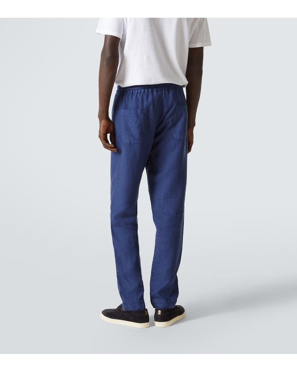 Fedeli Blue Linen Straight Pants for men
