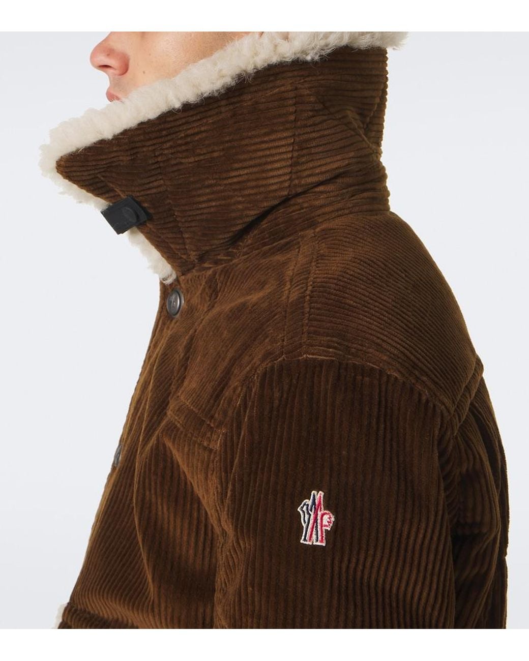 Moncler Brown Shearling-Trimmed Corduroy Down Jacket for men