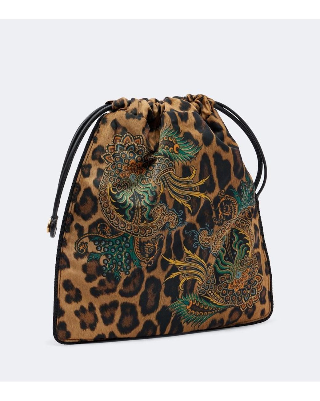 Etro Green Mini Leopard-Print Pouch