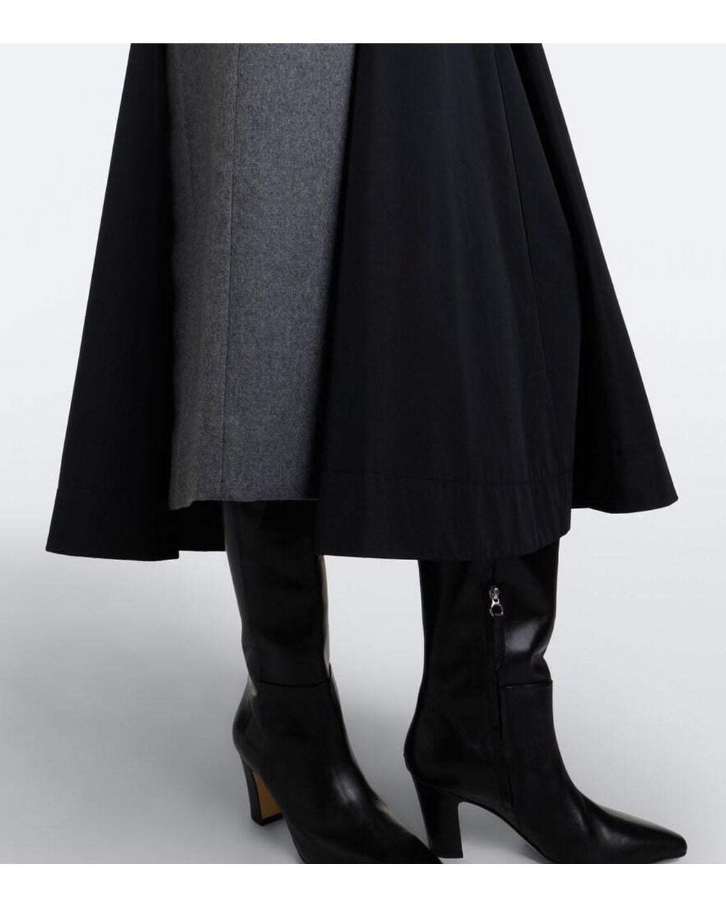 Sacai Black Paneled Taffeta And Wool Flannel Midi Skirt