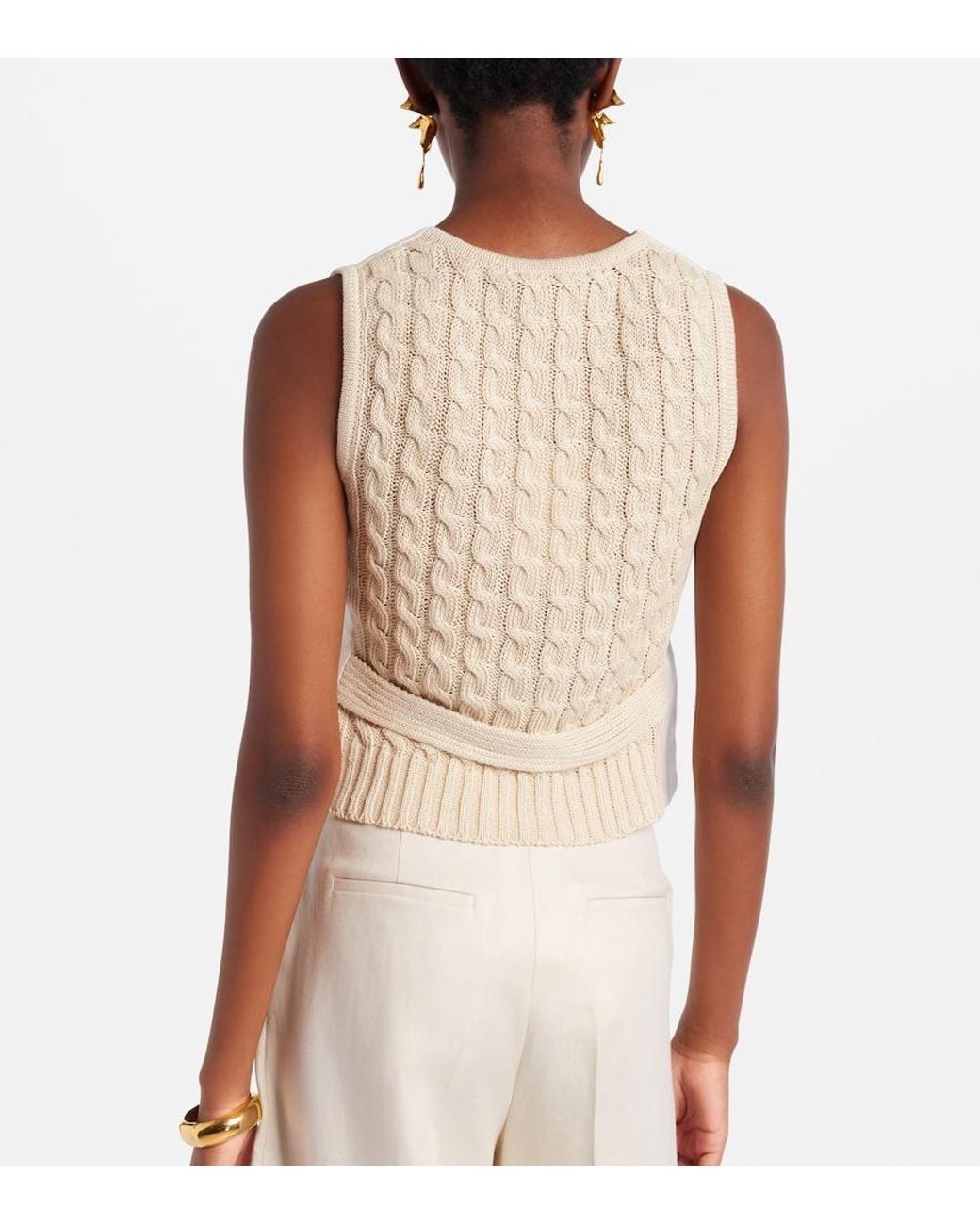 Max Mara White Calibri Cable-Knit Linen Vest