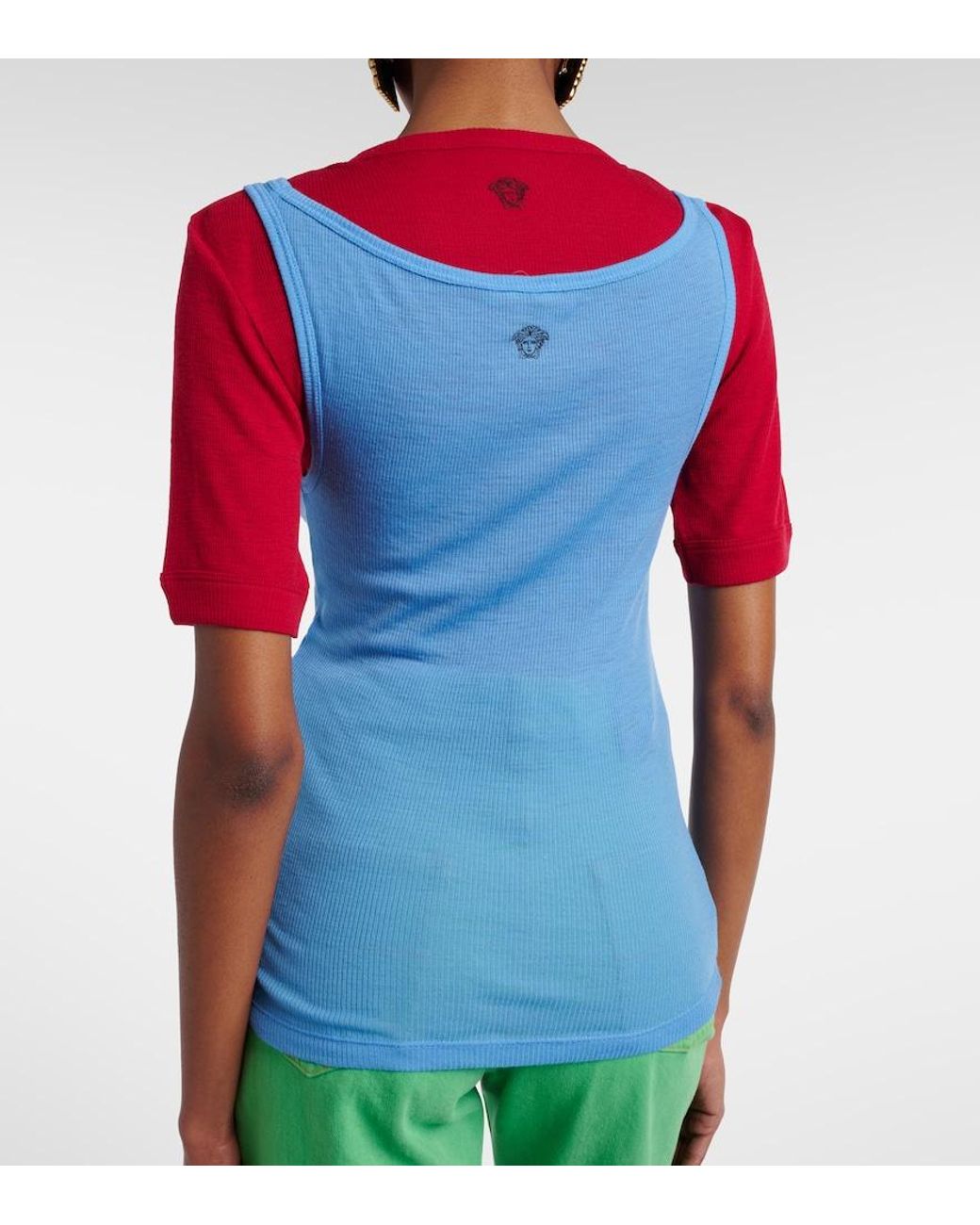 Versace Blue Medusa Virgin Wool Tank Top