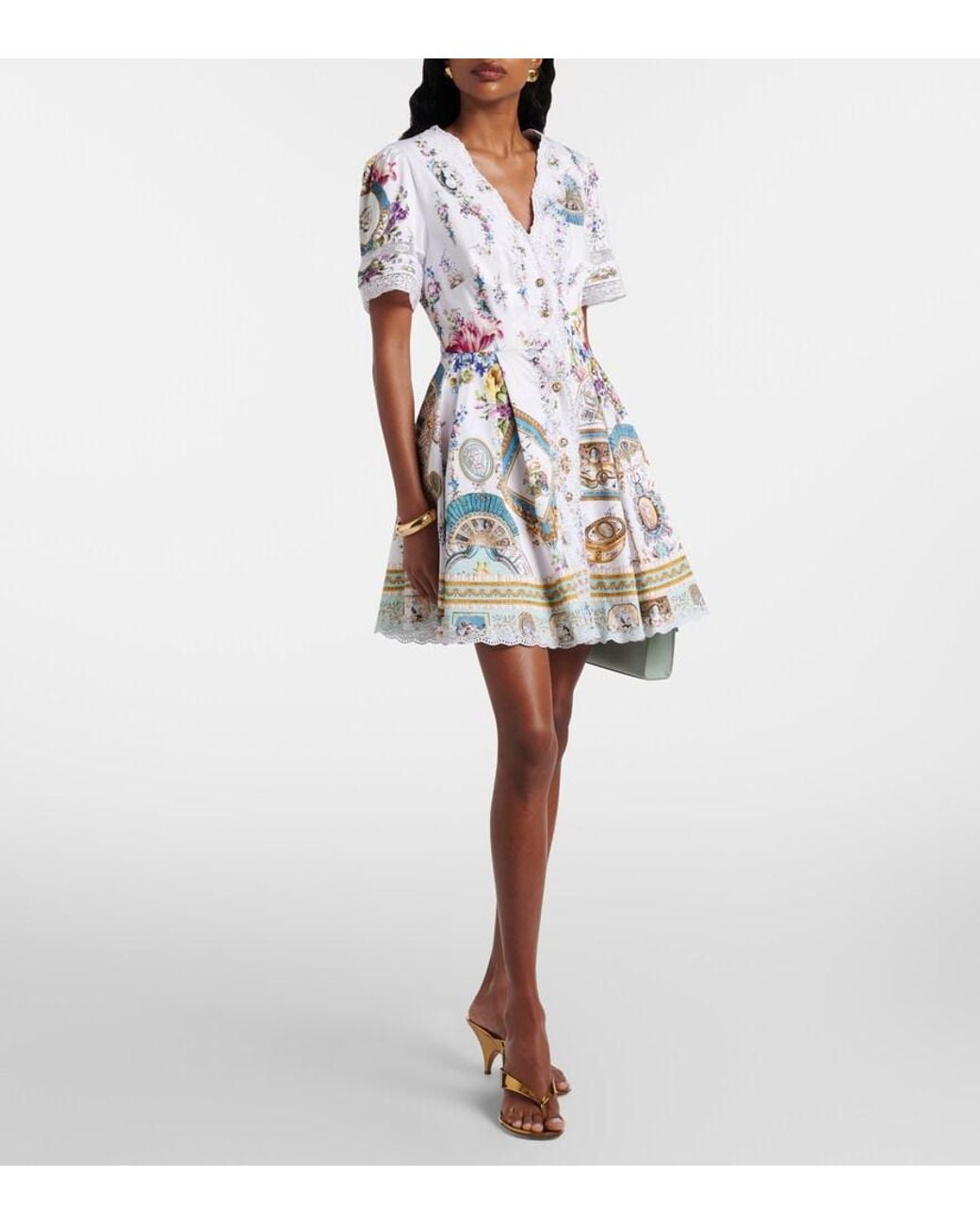 Camilla White Embellished Printed Cotton Minidress