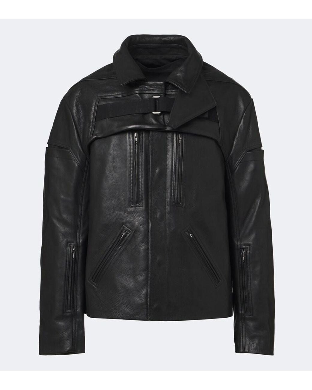 Rick Owens Black Mac Convertible Leather Jacket for men