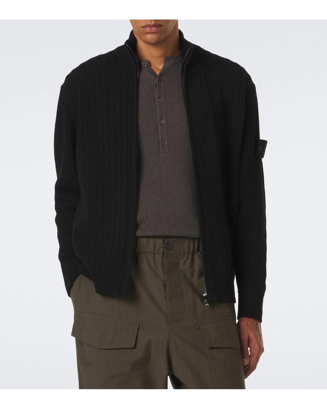 Stone Island Black Ghost Compass Wool And Cashmere Cardigan for men
