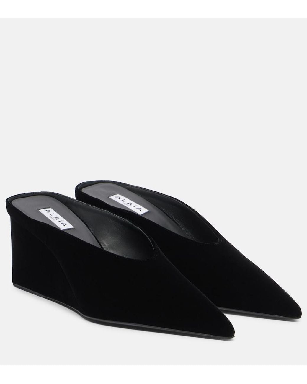 Alaïa Black Cube 75 Velvet Wedge Mules