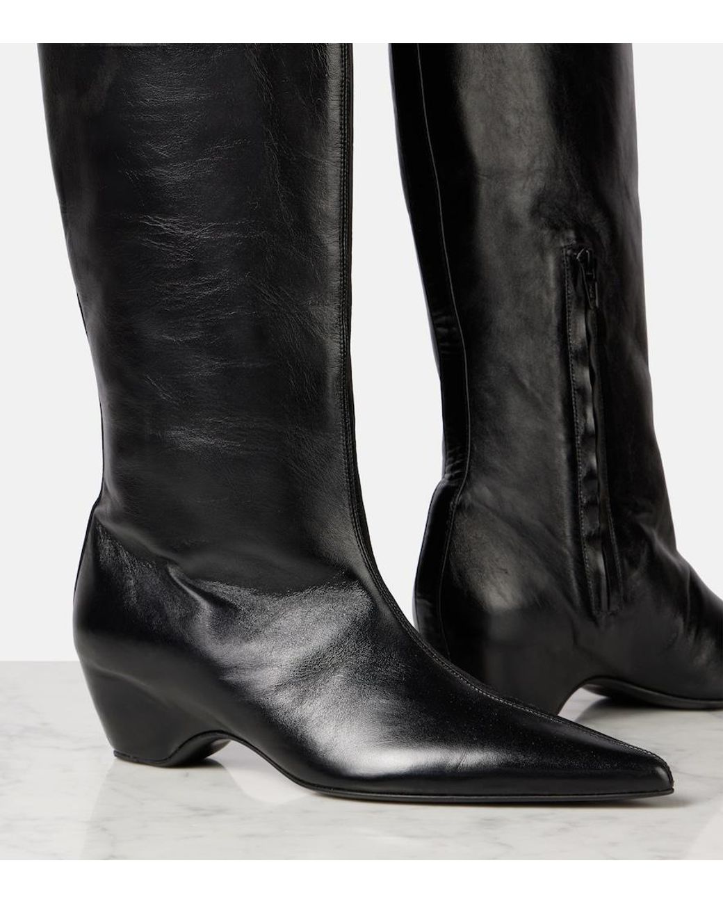 Khaite Black Sybil 40 Leather Knee-High Boots