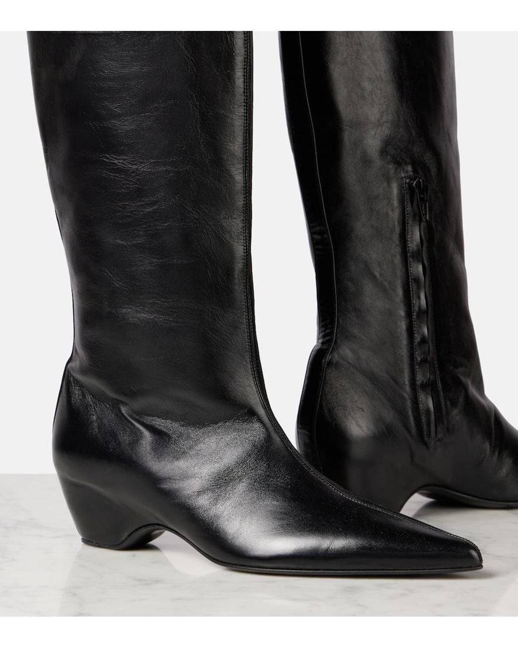 Khaite Black Sybil 40 Leather Knee-High Boots