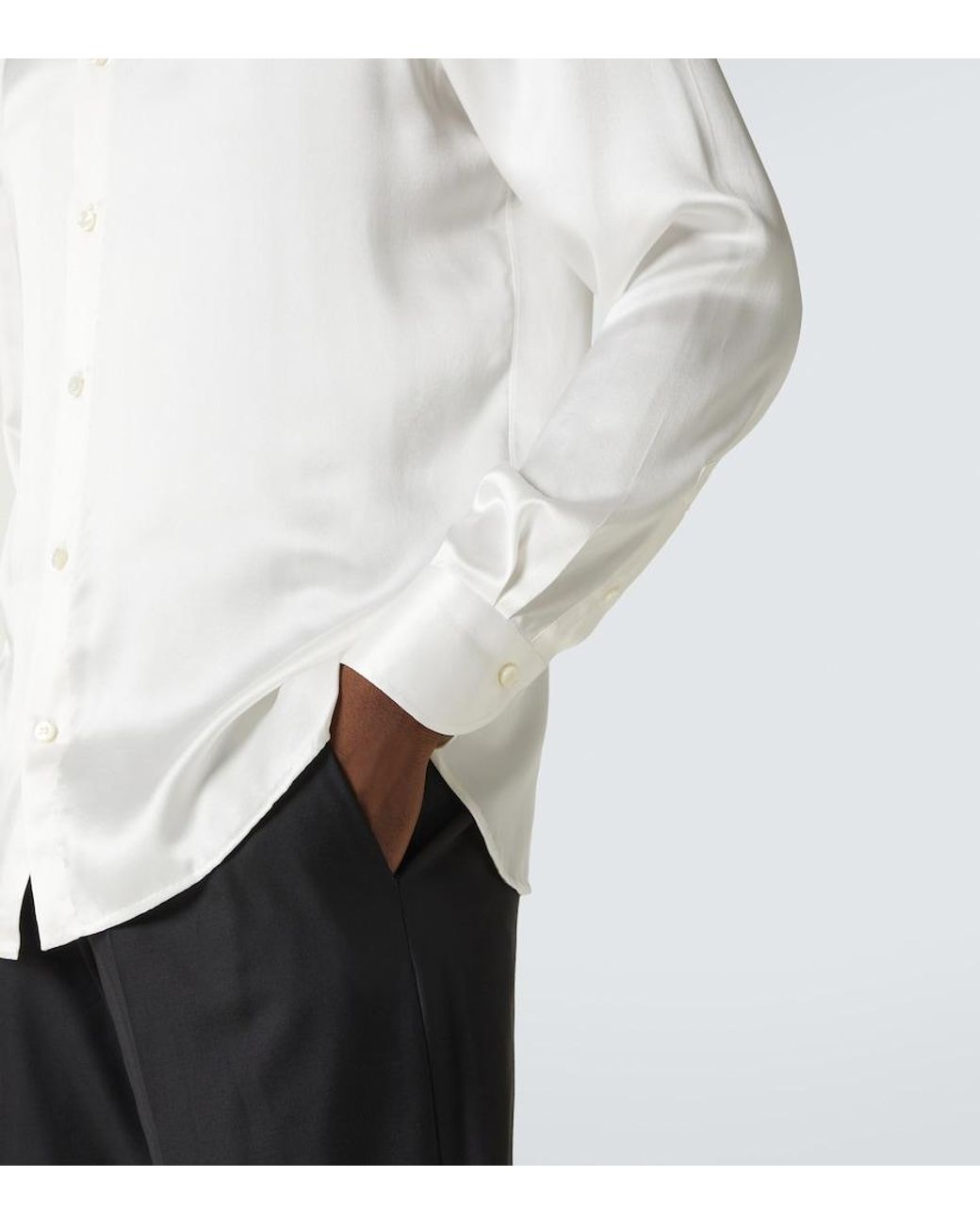 Rubinacci White Silk Tuxedo Dress Shirt for men