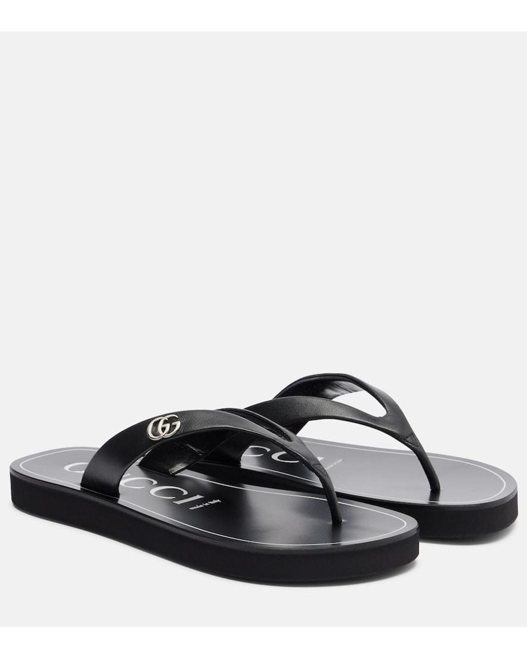 Gucci Brown Double G Leather Thong Sandals