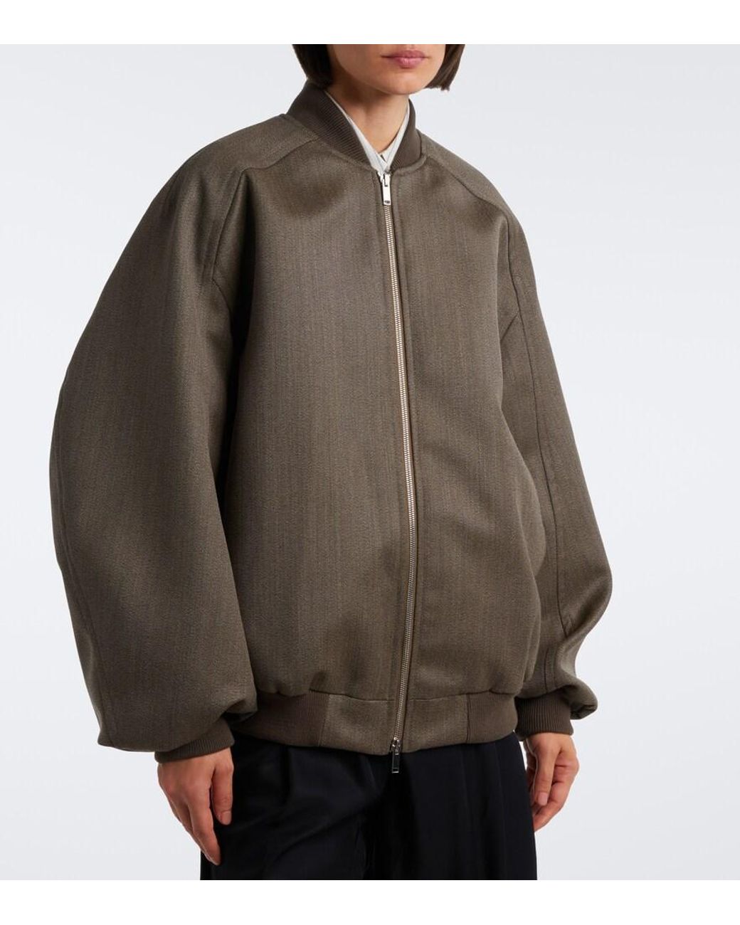 Frankie Shop Brown Elinor Oversized Wool Bomber Jacket