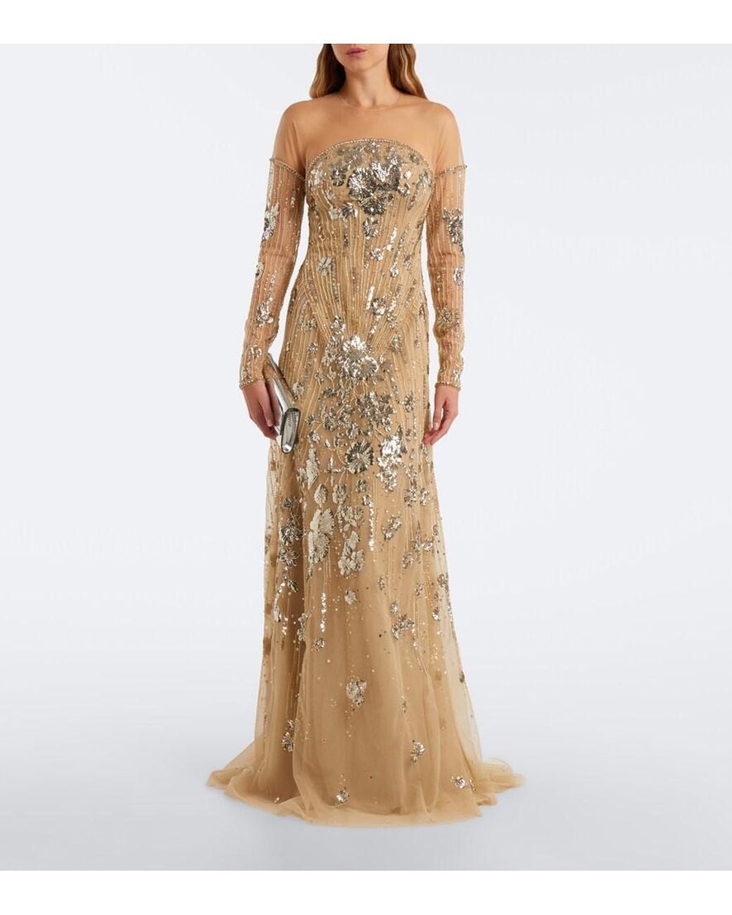 Georges Hobeika Natural Embellished Tulle Gown