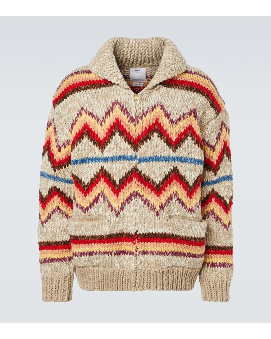 Visvim Red Wool And Cashmere Jacquard Cardigan for men