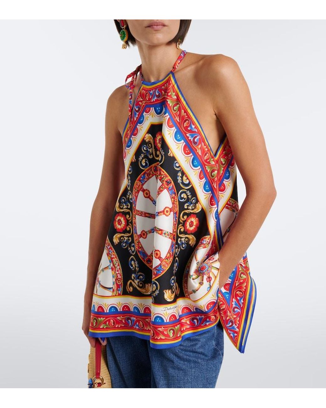 Dolce & Gabbana Red Carretto Silk Twill Halterneck Top