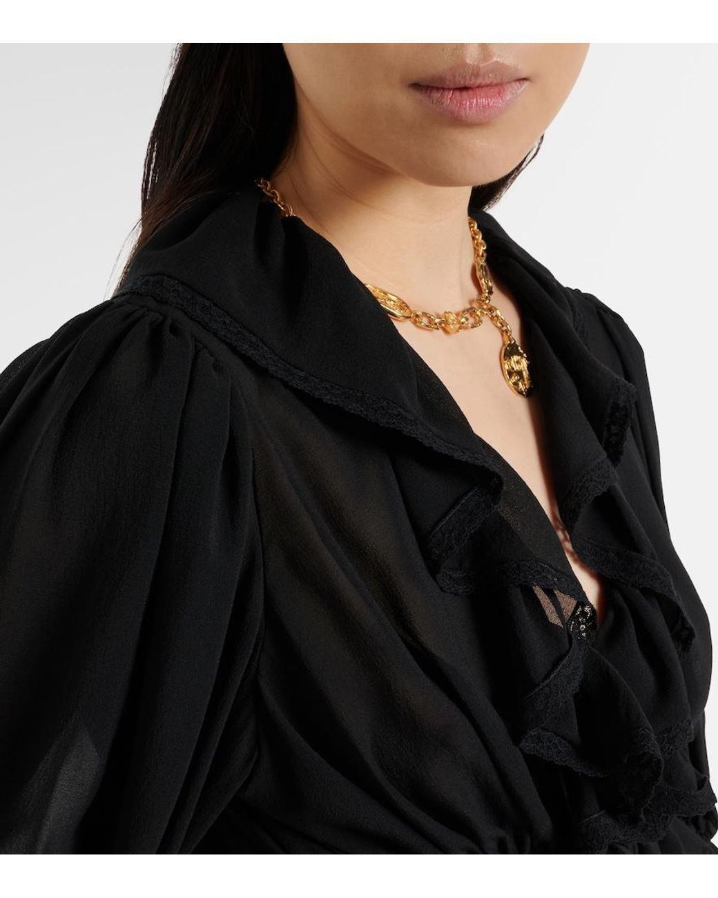 Chloé Black Ruffled Silk Blouse