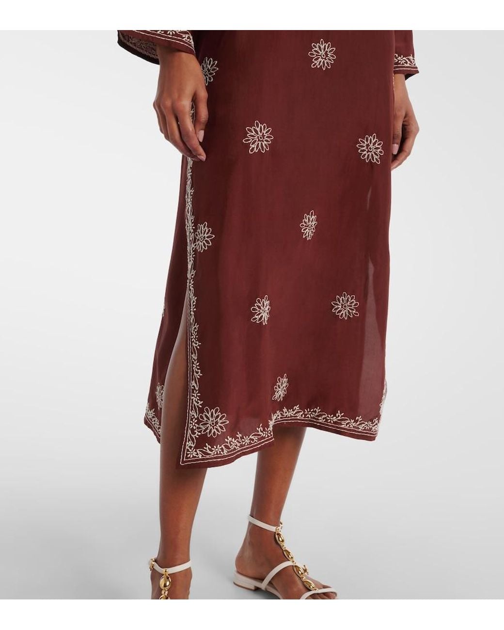 Juliet Dunn Floral Embroidered Silk Tunic